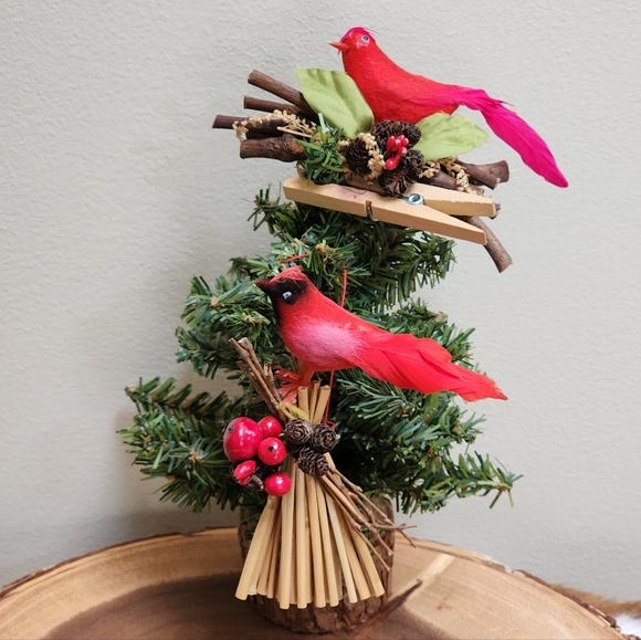 Set of 2 Vintage Feathered Bird Ornaments Holiday Wreath Decor - Picture 1 of 10